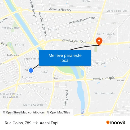 Rua Goiás, 789 to Aespi Fapi map