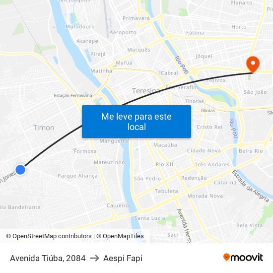 Avenida Tiúba, 2084 to Aespi Fapi map