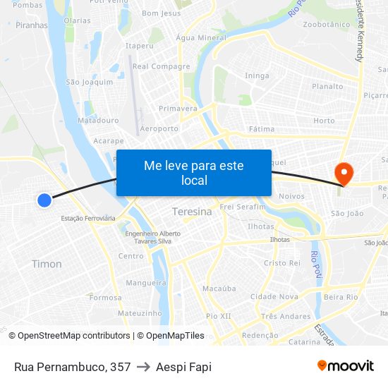 Rua Pernambuco, 357 to Aespi Fapi map