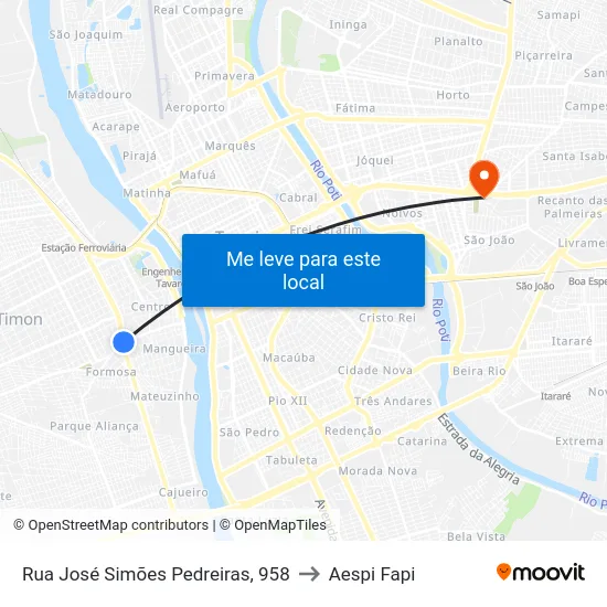 Rua José Simões Pedreiras, 958 to Aespi Fapi map