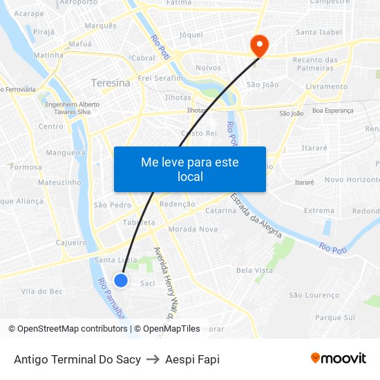 Antigo Terminal Do Sacy to Aespi Fapi map