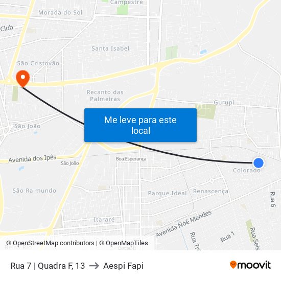 Rua 7 | Quadra F, 13 to Aespi Fapi map