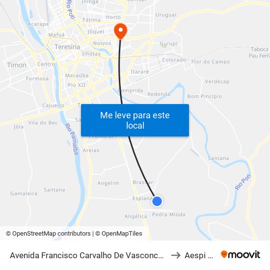Avenida Francisco Carvalho De Vasconcelos, 4955 to Aespi Fapi map