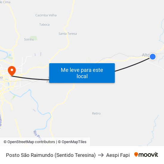 Posto São Raimundo (Sentido Teresina) to Aespi Fapi map