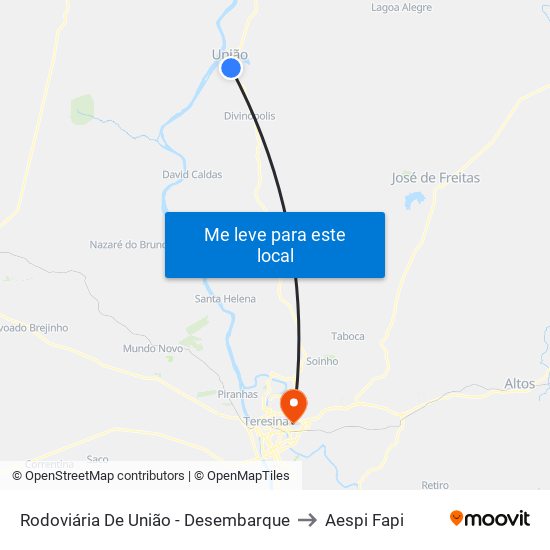 Rodoviária De União - Desembarque to Aespi Fapi map