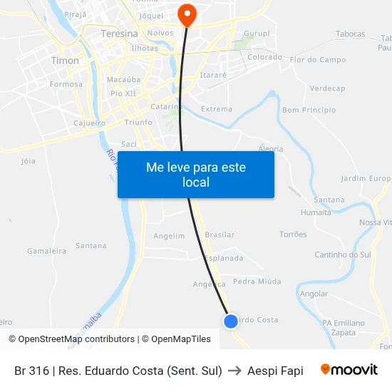 Br 316 | Res. Eduardo Costa (Sent. Sul) to Aespi Fapi map