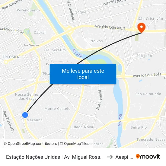 Estação Nações Unidas | Av. Miguel Rosa - Sentido Bairro to Aespi Fapi map