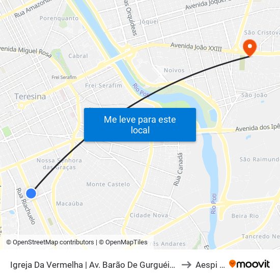 Igreja Da Vermelha | Av. Barão De Gurguéia - Sentido Centro to Aespi Fapi map