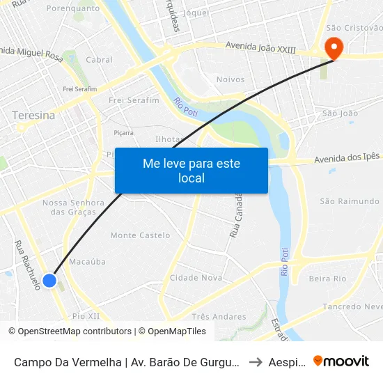 Campo Da Vermelha | Av. Barão De Gurguéia - Sentido Centro to Aespi Fapi map