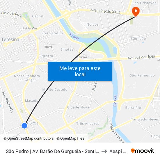 São Pedro | Av. Barão De Gurguéia - Sentido Centro to Aespi Fapi map