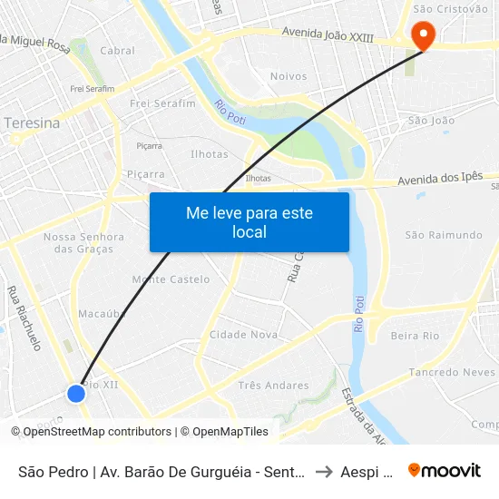 São Pedro | Av. Barão De Gurguéia - Sentido Bairro to Aespi Fapi map
