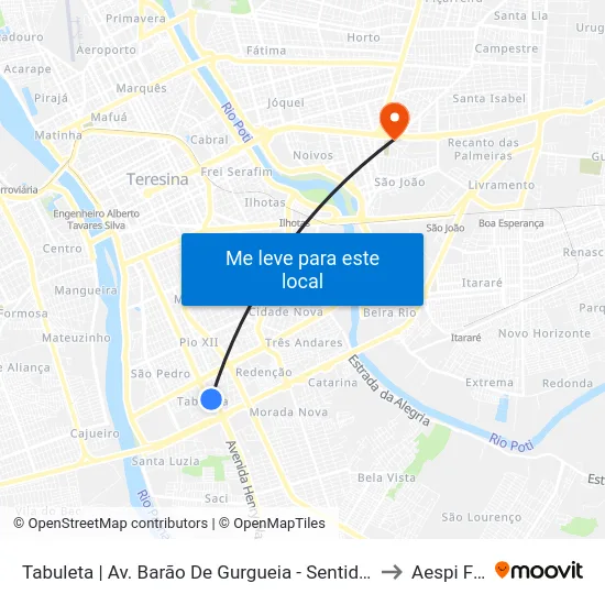 Tabuleta | Av. Barão De Gurgueia - Sentido Centro to Aespi Fapi map