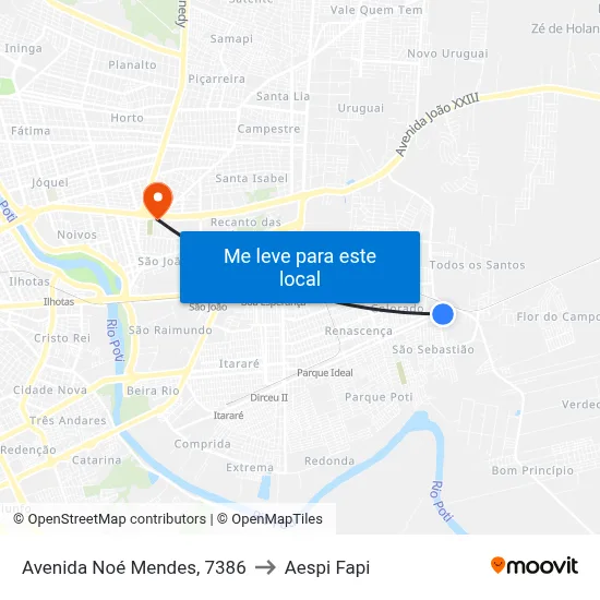 Avenida Noé Mendes, 7386 to Aespi Fapi map