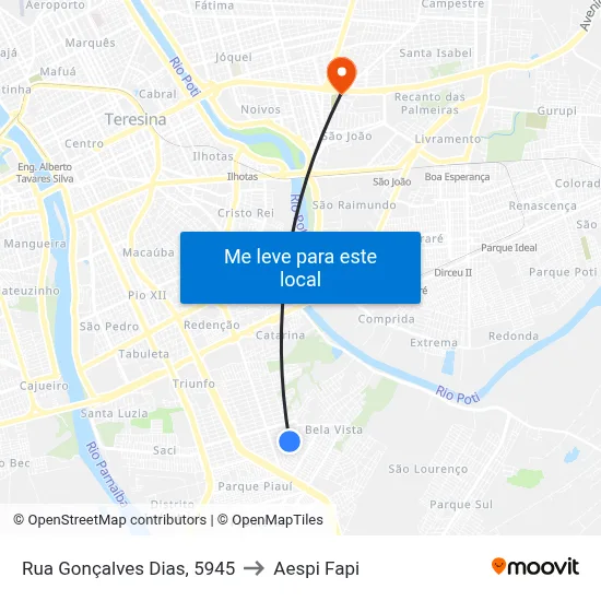 Rua Gonçalves Dias, 5945 to Aespi Fapi map