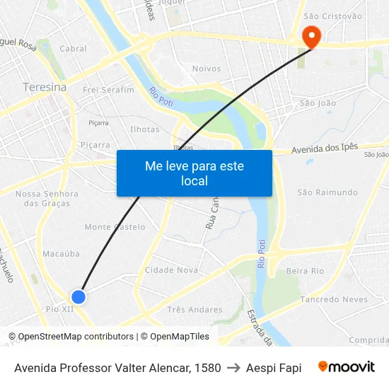 Avenida Professor Valter Alencar, 1580 to Aespi Fapi map