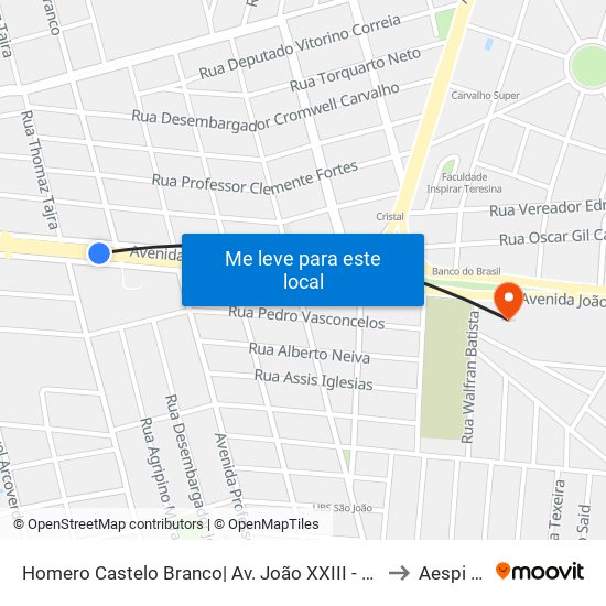 Homero Castelo Branco| Av. João XXIII - Sentido Bairro to Aespi Fapi map