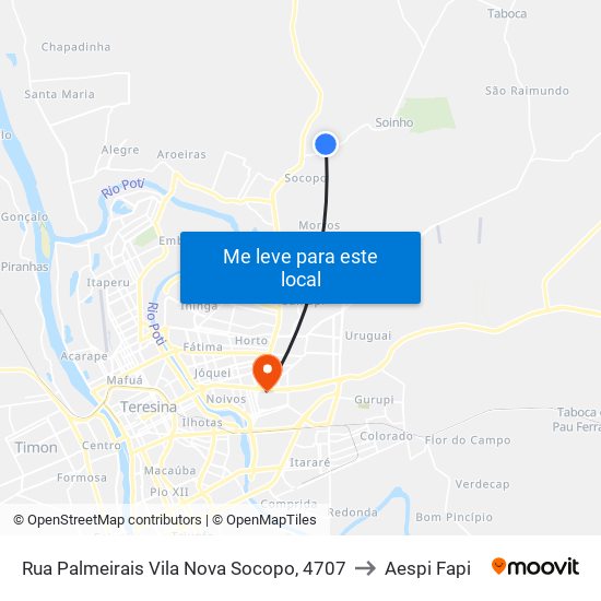 Rua Palmeirais Vila Nova Socopo, 4707 to Aespi Fapi map