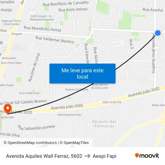 Avenida Aquiles Wall Ferraz, 5602 to Aespi Fapi map