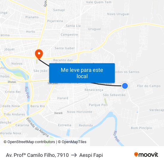 Av. Profº Camilo Filho, 7910 to Aespi Fapi map