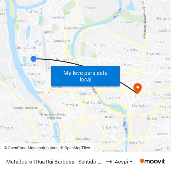 Matadouro | Rua Rui Barbosa - Sentido Bairro to Aespi Fapi map