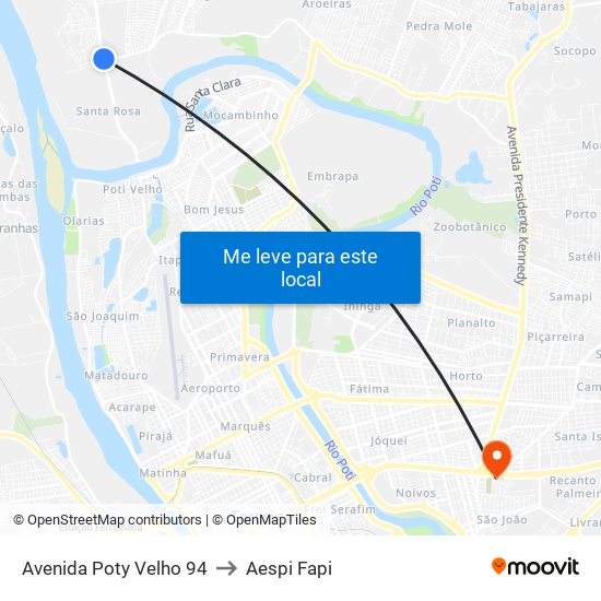 Avenida Poty Velho 94 to Aespi Fapi map