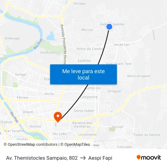 Av. Themístocles Sampaio, 802 to Aespi Fapi map