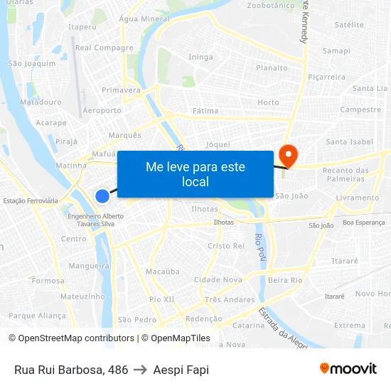 Rua Rui Barbosa, 486 to Aespi Fapi map