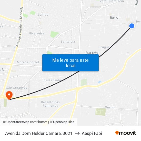 Avenida Dom Hélder Câmara, 3021 to Aespi Fapi map