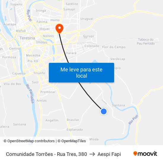 Comunidade Torrões - Rua Tres, 380 to Aespi Fapi map