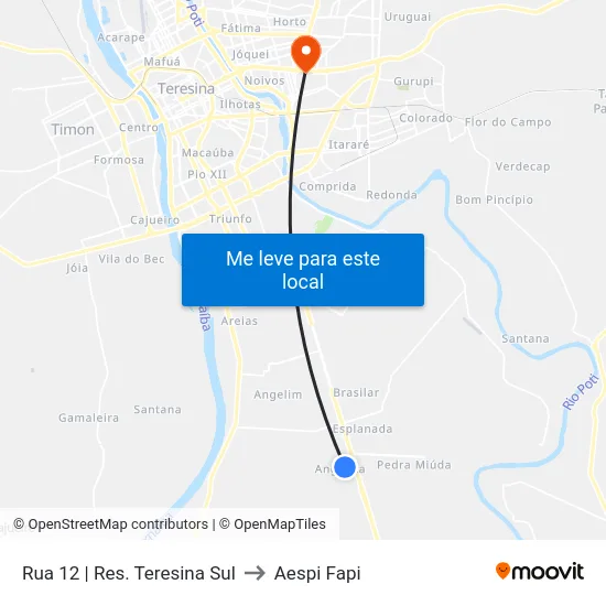 Rua 12 | Res. Teresina Sul to Aespi Fapi map