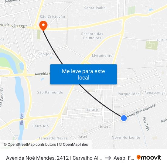Avenida Noé Mendes, 2412 | Carvalho Alternativo to Aespi Fapi map