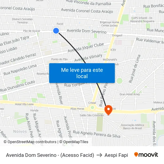 Avenida Dom Severino - (Acesso Facid) to Aespi Fapi map