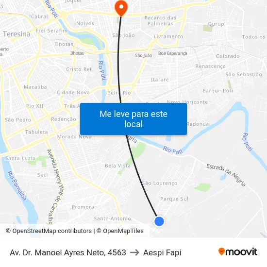 Av. Dr. Manoel Ayres Neto, 4563 to Aespi Fapi map