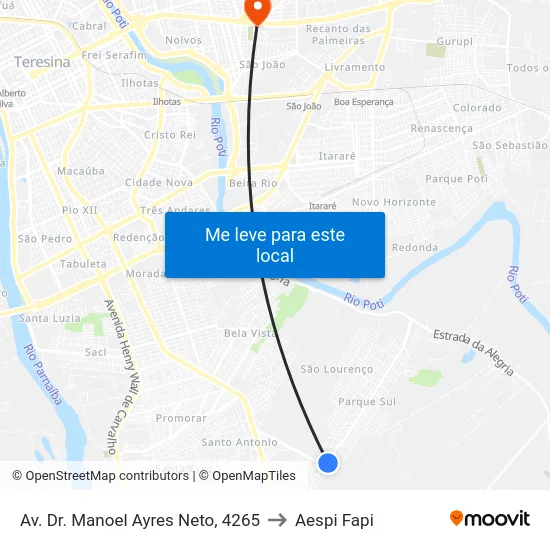 Av. Dr. Manoel Ayres Neto, 4265 to Aespi Fapi map