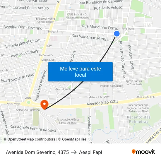Avenida Dom Severino, 4375 to Aespi Fapi map