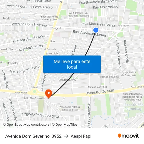 Avenida Dom Severino, 3952 to Aespi Fapi map