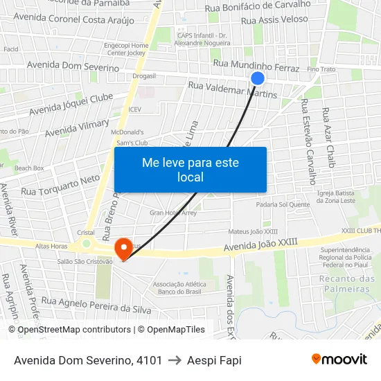 Avenida Dom Severino, 4101 to Aespi Fapi map