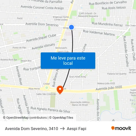 Avenida Dom Severino, 3410 to Aespi Fapi map