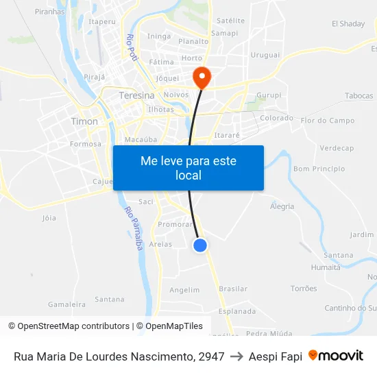 Rua Maria De Lourdes Nascimento, 2947 to Aespi Fapi map