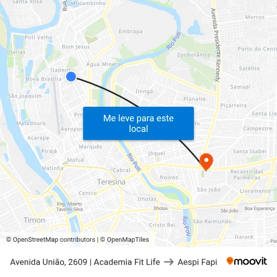 Avenida União, 2609 | Academia Fit Life to Aespi Fapi map
