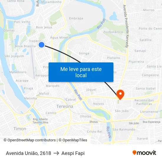 Avenida União, 2618 to Aespi Fapi map