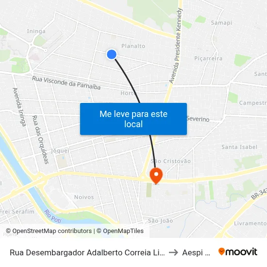 Rua Desembargador Adalberto Correia Lima, 2302 to Aespi Fapi map