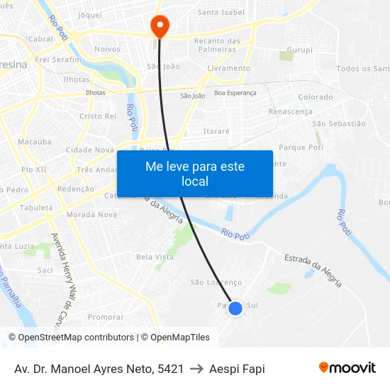 Av. Dr. Manoel Ayres Neto, 5421 to Aespi Fapi map