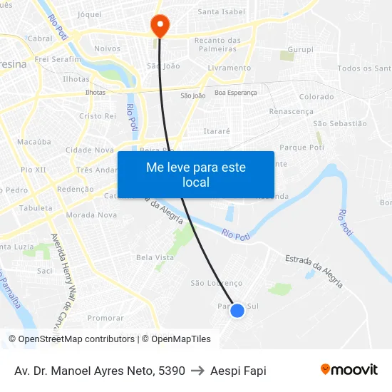 Av. Dr. Manoel Ayres Neto, 5390 to Aespi Fapi map
