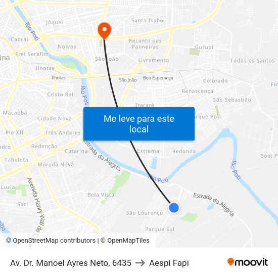 Av. Dr. Manoel Ayres Neto, 6435 to Aespi Fapi map