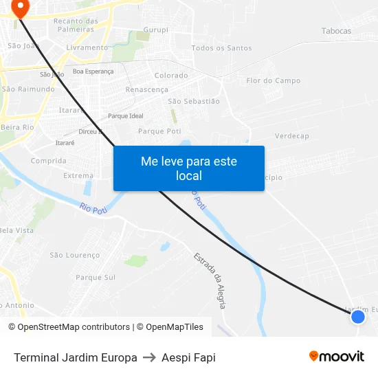 Terminal Jardim Europa to Aespi Fapi map