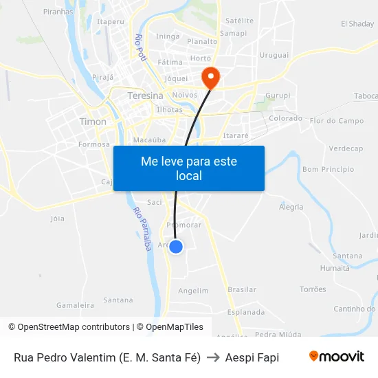 Rua Pedro Valentim (E. M. Santa Fé) to Aespi Fapi map