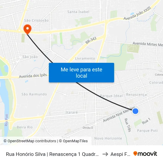 Rua Honório Silva | Renascença 1 Quadra 10, 04 to Aespi Fapi map