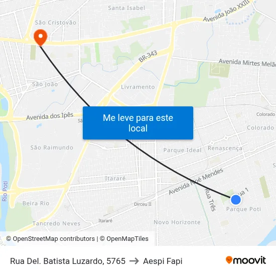 Rua Del. Batista Luzardo, 5765 to Aespi Fapi map
