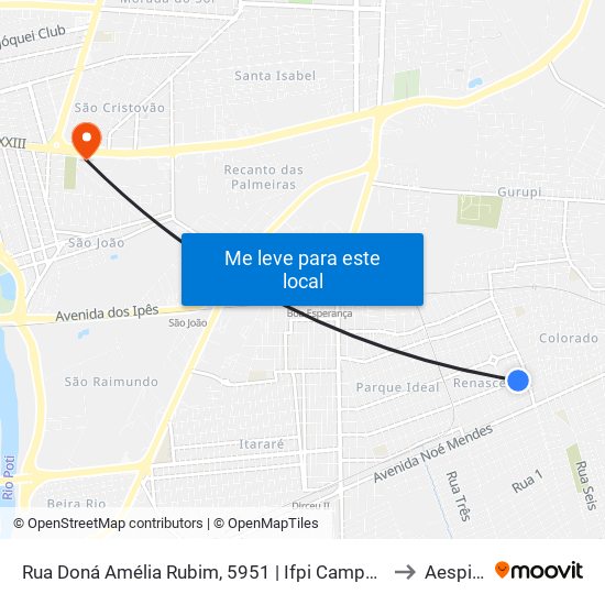 Rua Doná Amélia Rubim, 5951 | Ifpi Campus Dirceu Arcoverde to Aespi Fapi map